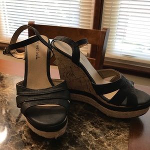 Wet Seal Black Cork Wedge Heels Size 6